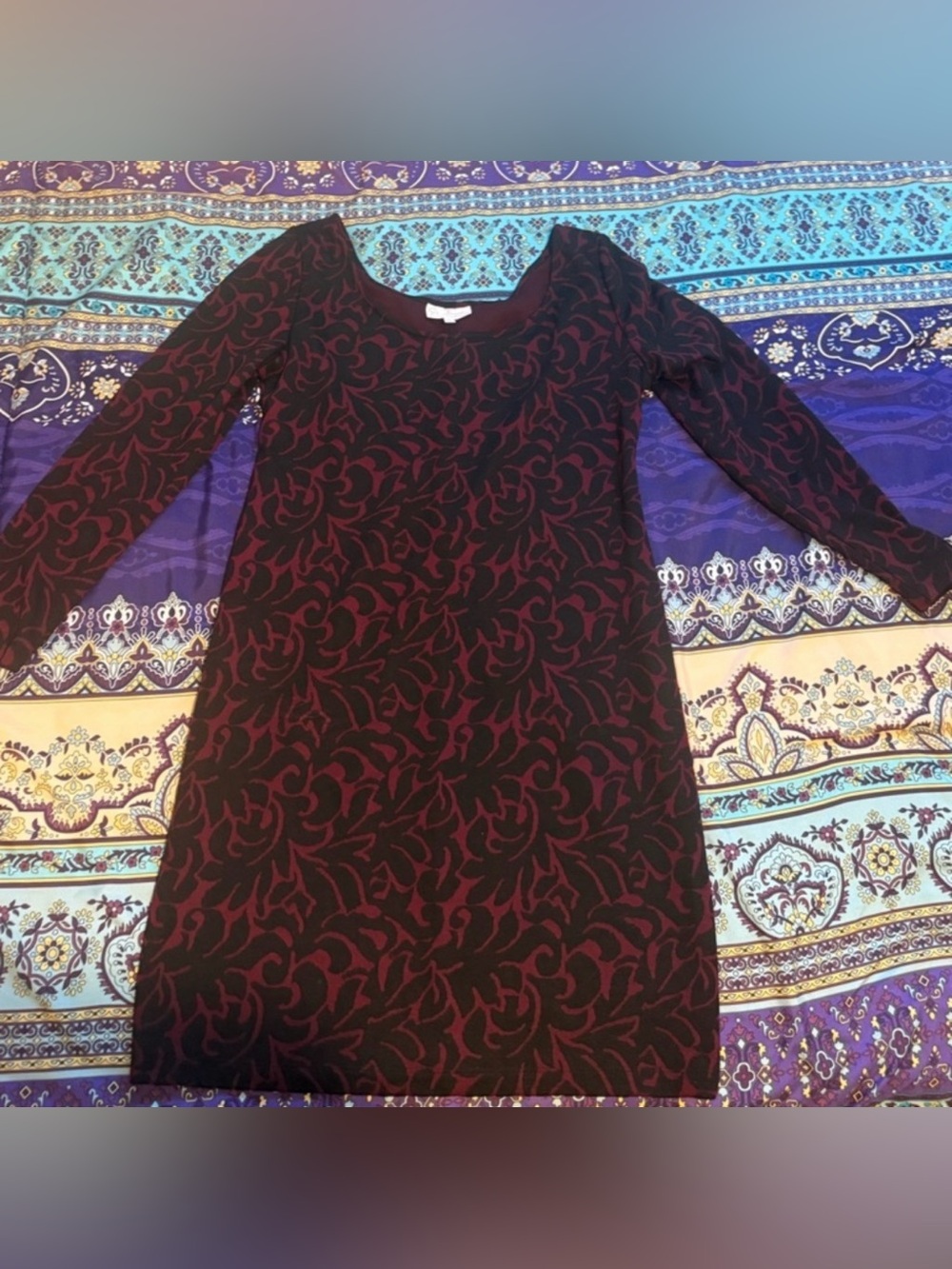 Jessica Simpson Maternity Dress XL Burgundy Floral Long Sleeve Fall Holiday - Picture 6 of 10